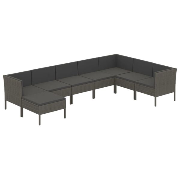 vidaXL 8-delige Loungeset met kussens poly rattan grijs