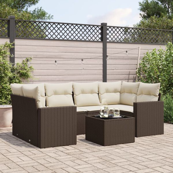 vidaXL 7-delige Loungeset met kussens poly rattan bruin