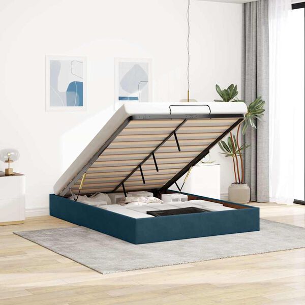 vidaXL Ottoman bedframe zonder matras 140x200 cm fluweel donkerblauw