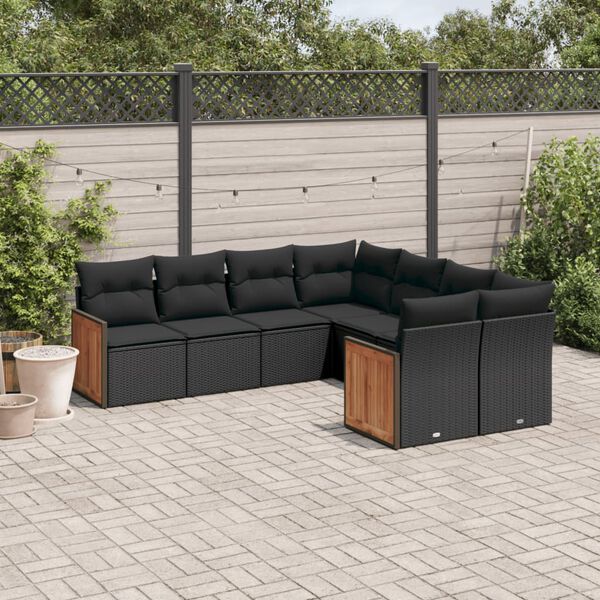 vidaXL 8-delige Loungeset met kussens poly rattan zwart