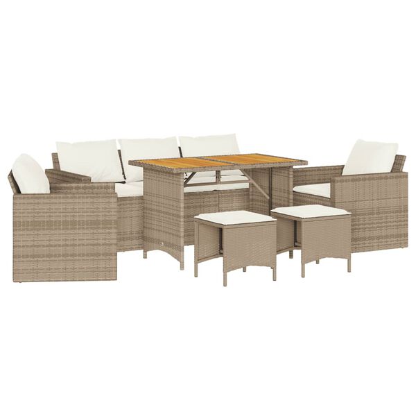 vidaXL 6-delige Loungeset met kussens poly rattan beige