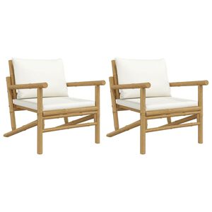 vidaXL Tuinstoelen 2 st met cr&egrave;mewitte kussens bamboe