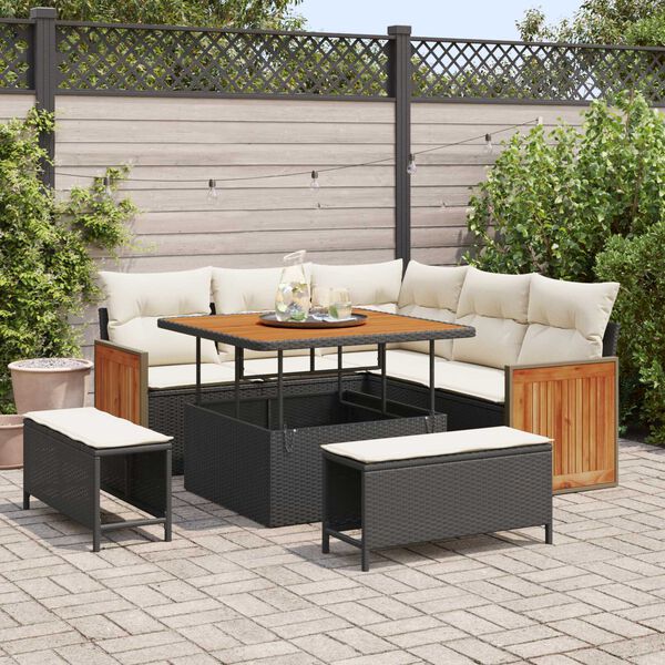 vidaXL Tuin Sofa Set met kussen 8 pcs Zwart en cr&egrave;me