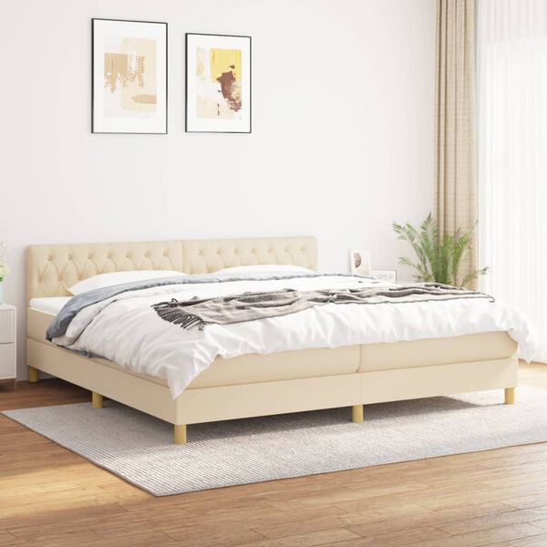 vidaXL Boxspring met matras stof cr&egrave;mekleurig 200x200 cm