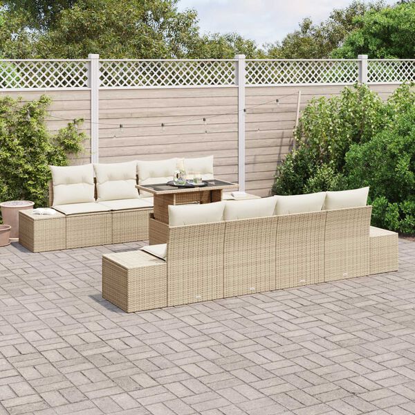 vidaXL Tuin Sofa Set met kussen met opslag 9 pcs Beige en Cr&egrave;me