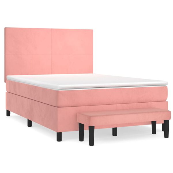 vidaXL Boxspring met matras fluweel roze 140x200 cm