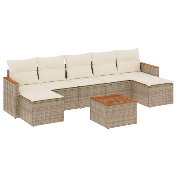 vidaXL 8-delige Loungeset met kussens poly rattan beige