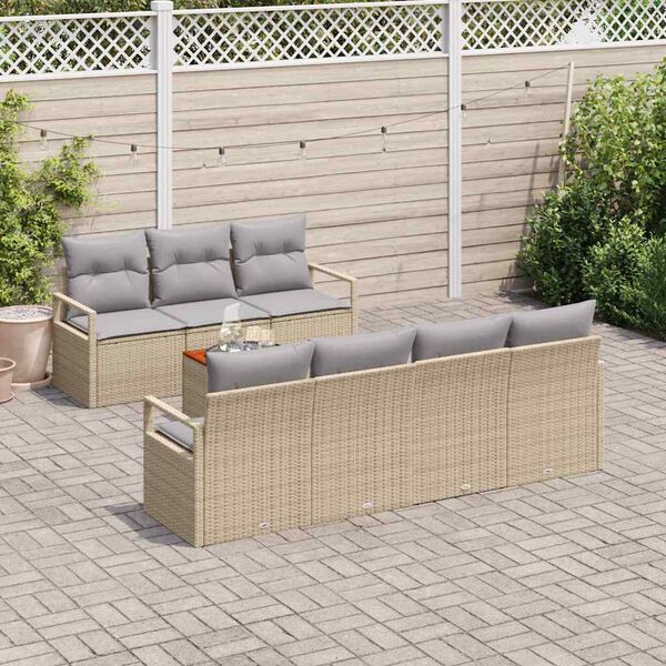vidaXL Tuinbankenset met kussen 8 pcs Beige poly rattan