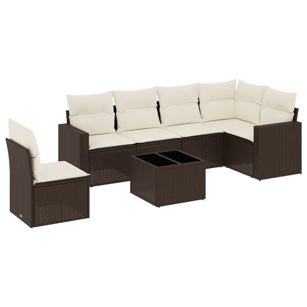 vidaXL 7-delige Loungeset met kussens poly rattan bruin