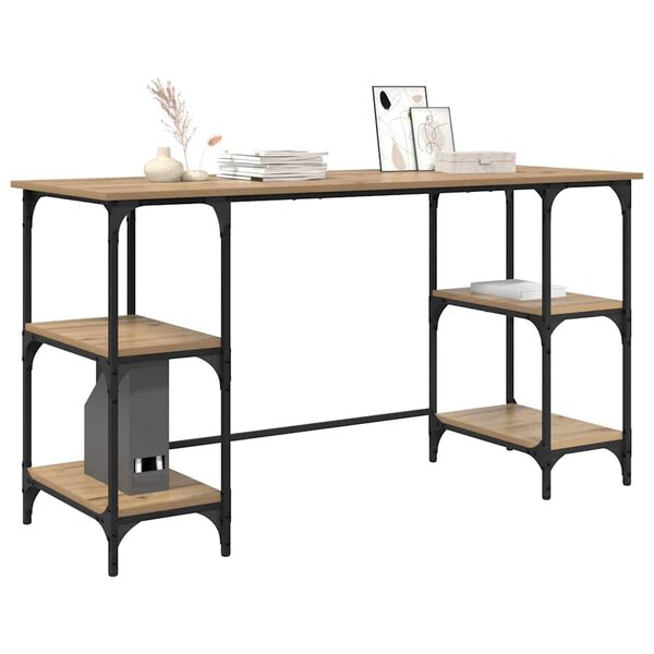 vidaXL Bureau met plank Artisan Eiken 140 x 50 x 75 cm Bewerkt hout