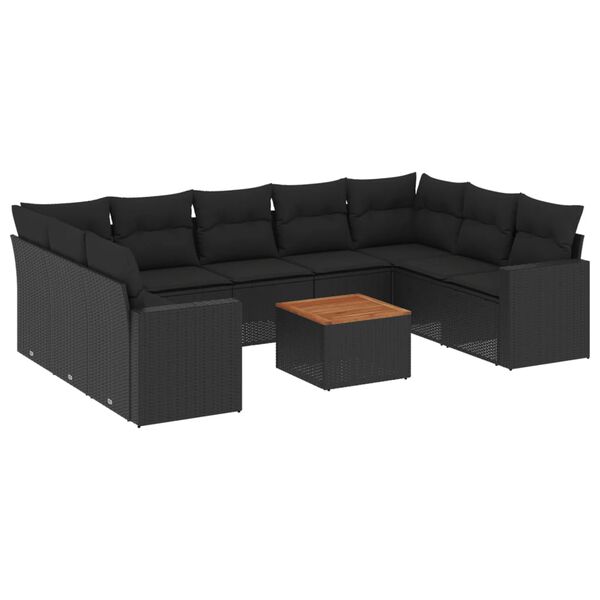 vidaXL 10-delige Loungeset met kussens poly rattan zwart