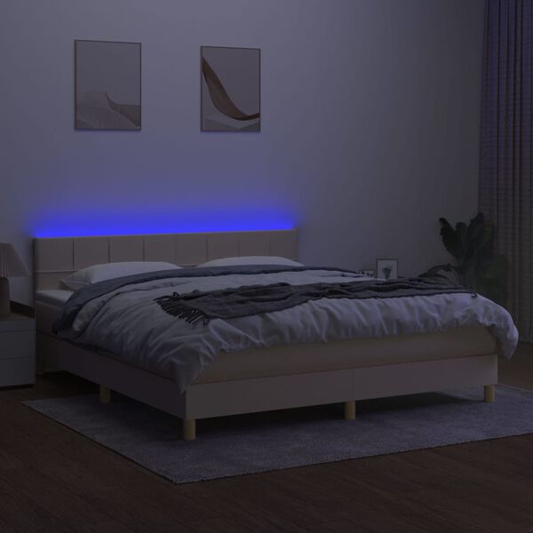 vidaXL Boxspring met matras en LED stof cr&egrave;mekleurig 160x200 cm