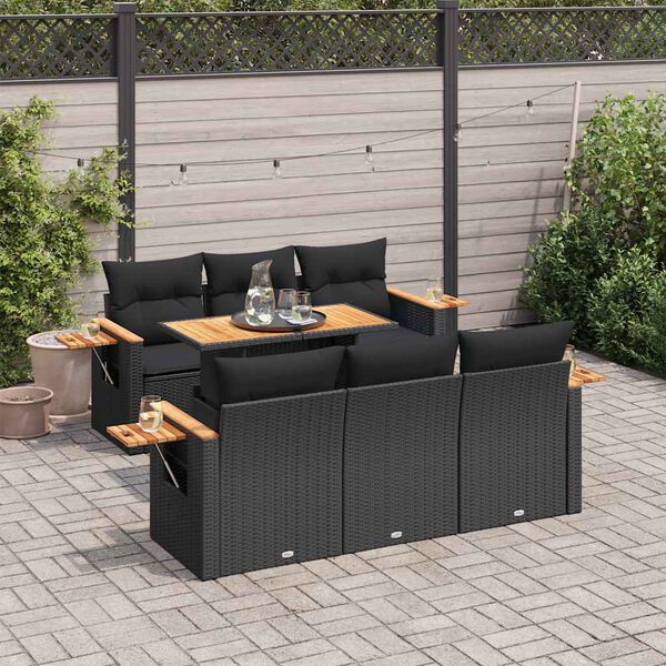 vidaXL 7-delige Loungeset met kussens poly rattan acacia zwart