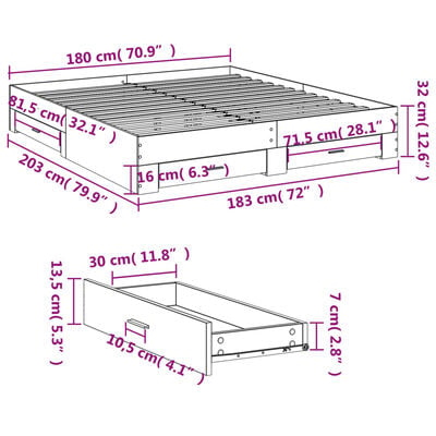 vidaXL Bedframe met lades bewerkt hout sonoma eikenkleurig 180x200 cm