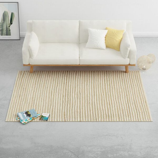 vidaXL Vloerkleed 160x230 cm hennep wol naturel en wit