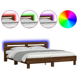 vidaXL Bedframe met hoofdeinde en LED bruin eikenkleur 200x200 cm