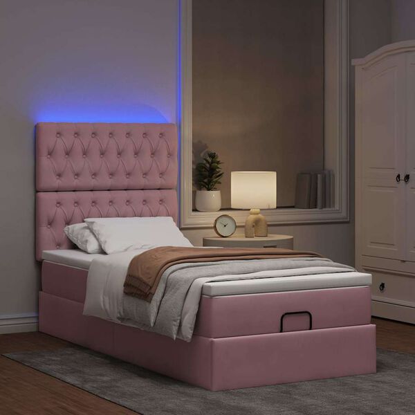 vidaXL Ottoman bed met matrassen en LED's 80x200cm fluweel roze