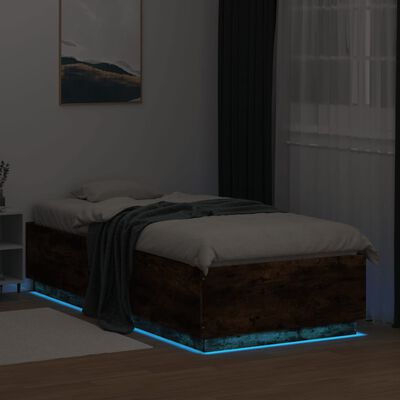 vidaXL Bedframe met LED-verlichting gerookt eikenkleurig 90x200 cm
