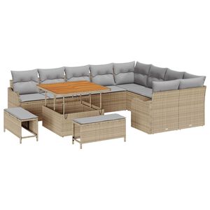 vidaXL Tuinbankenset met kussen 12 pcs Beige poly rattan
