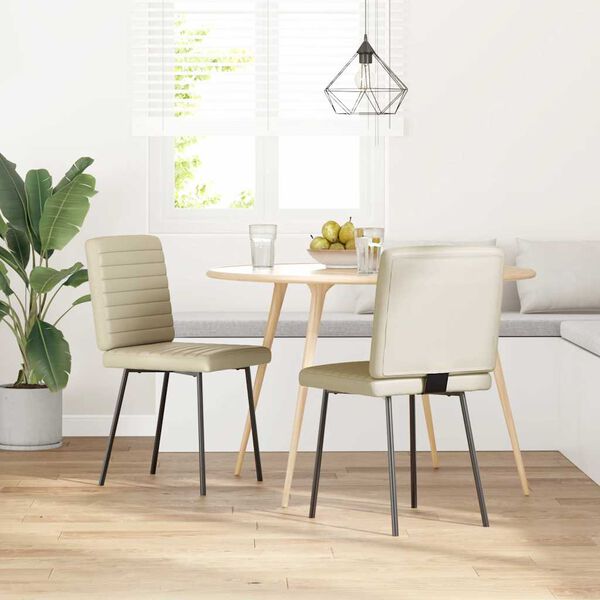 vidaXL Eetkamerstoelen 2 st kunstleer cr&egrave;mekleurig