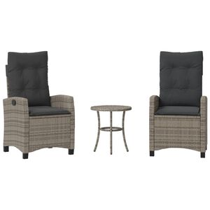 vidaXL 3-delige Bistroset met kussens poly rattan grijs