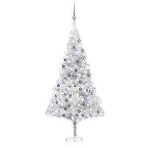 vidaXL Kunstkerstboom met verlichting en kerstballen 180 cm PET zilver