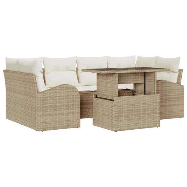 vidaXL Tuin Sofa Set met kussen 7 pcs Beige Poly riet