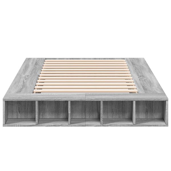 vidaXL Bedframe bewerkt hout grijs sonoma eikenkleurig 135x190 cm