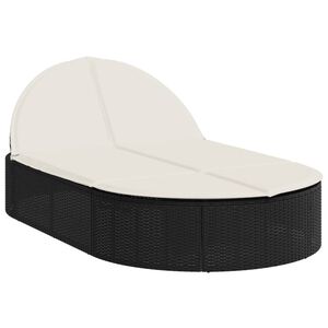 vidaXL Ligbed 2-persoons met kussens poly rattan zwart