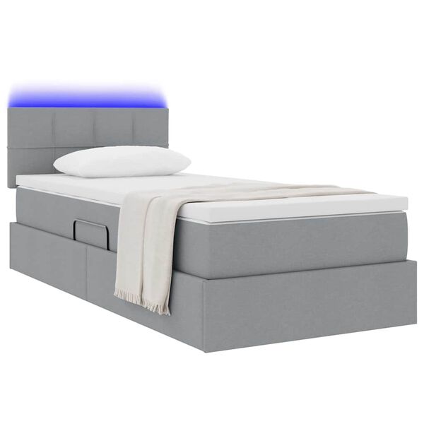 vidaXL Opbergbed met LED met matras Lichtgrijs 90 x 200 cm Stof