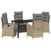 vidaXL Tuin eettafelset met kussen 5 pcs Beige poly rattan