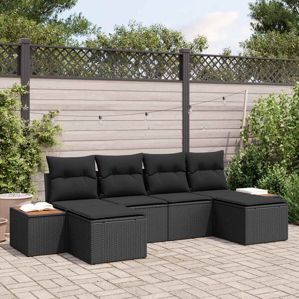vidaXL Tuin Sofa Set met kussen 6 pcs Zwart Poly Rattan