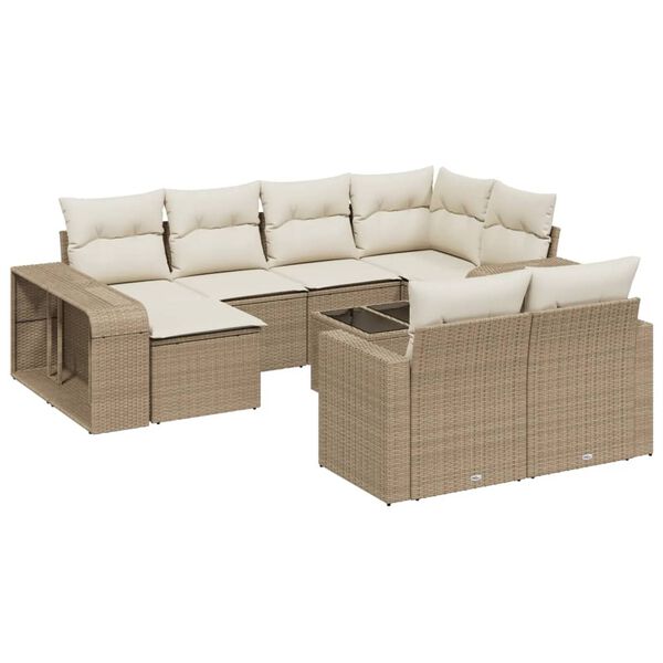 vidaXL 11-delige Tuinset met kussens poly rattan beige