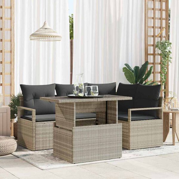 vidaXL Tuin Sofa Set met kussen 5 pcs Lichtgrijs poly rattan