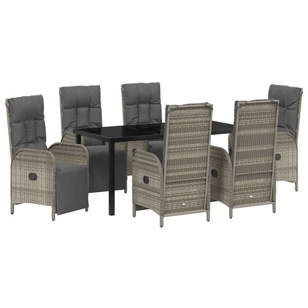 vidaXL Tuin eettafelset met kussen 7 pcs Grijs poly rattan