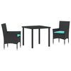 vidaXL Tafel en stoelen set met kussen 3 pcs Zwart PE Rattan