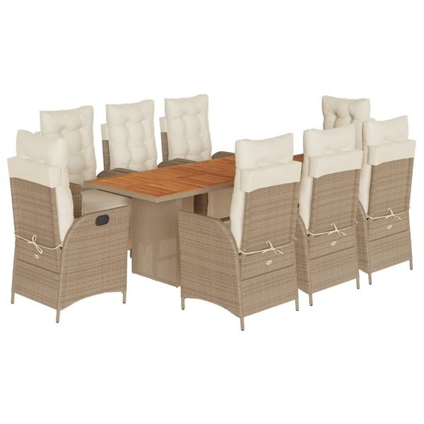 vidaXL 9-delige Tuinset met kussens poly rattan beige