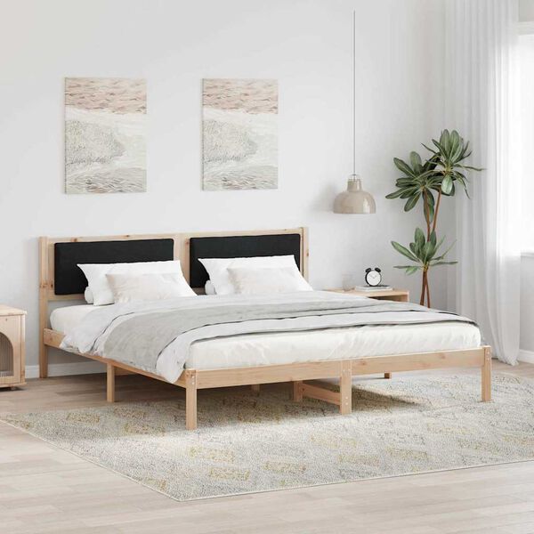 vidaXL Bedframe met hoofdeinde Zwart 180 x 200 cm Massief grenenhout