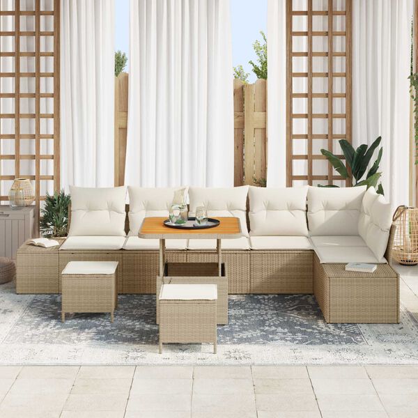 vidaXL Tuin Sofa Set met kussen 9 pcs Beige Poly riet
