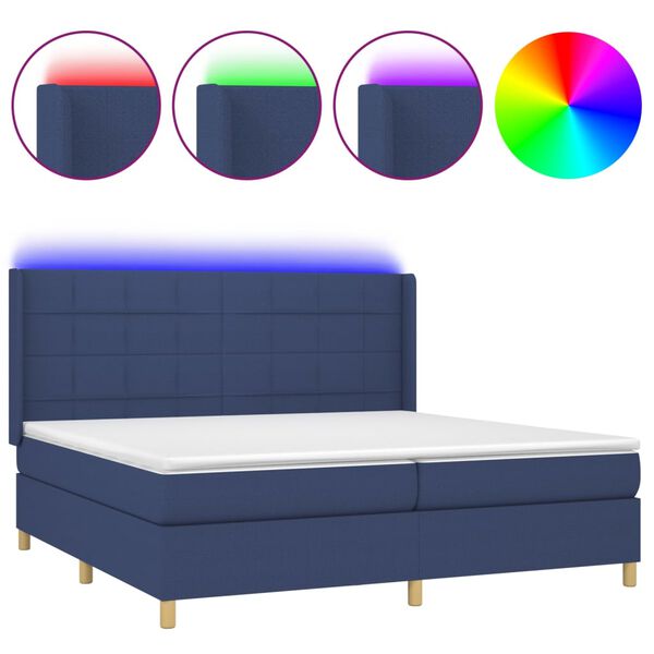 vidaXL Boxspring met matras en LED stof blauw 200x200 cm