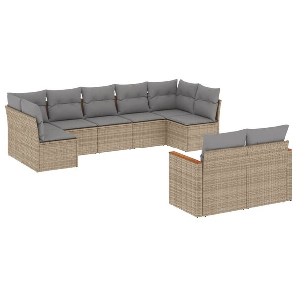 vidaXL 9-delige Loungeset met kussens poly rattan gemengd beige