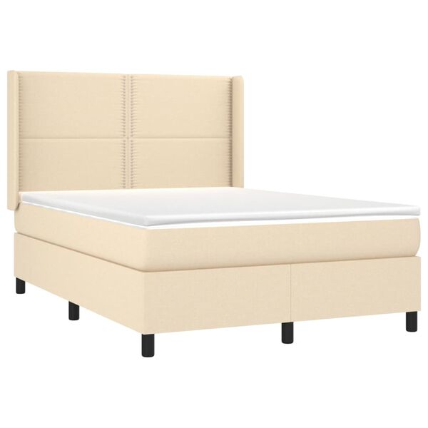 vidaXL Boxspring met matras en LED stof cr&egrave;mekleurig 140x200 cm