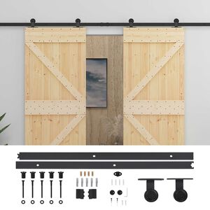 vidaXL Schuifdeur 2 st 80 x 210 cm Massief grenenhout Naturel en Zwart