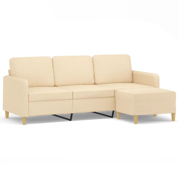 vidaXL Driezitsbank met voetenbank 180 cm stof cr&egrave;mekleurig