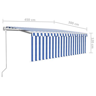 vidaXL Luifel met rolgordijn, LED en windsensor 4,5x3 m blauw en wit