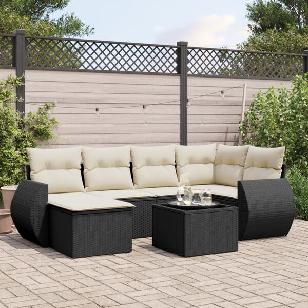 vidaXL 7-delige Loungeset met kussens poly rattan zwart