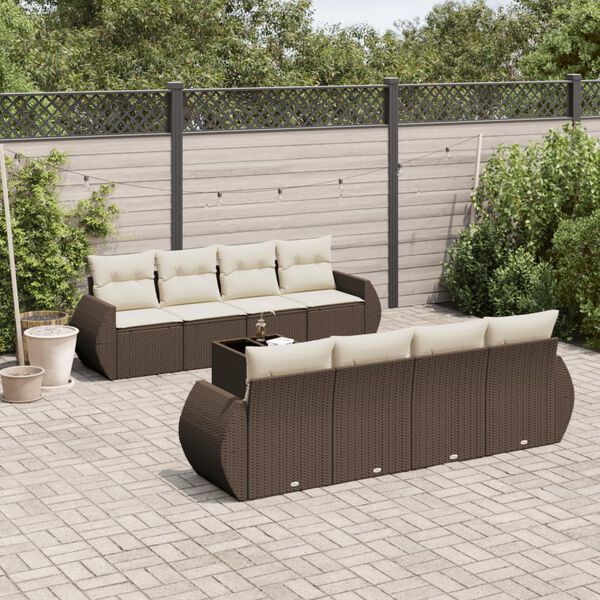 vidaXL 9-delige Loungeset met kussens poly rattan bruin