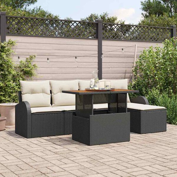 vidaXL Tuin Sofa Set met opslag 6 pcs Zwart Poly riet