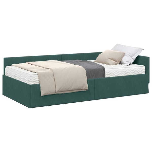 vidaXL Hoekbedframe met Matras Anders 2 pcs Groen Fluweel