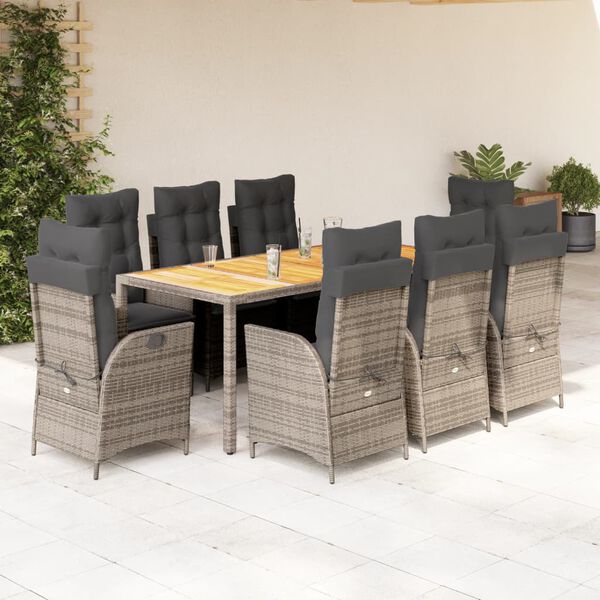 vidaXL 9-delige Tuinset met kussens poly rattan grijs